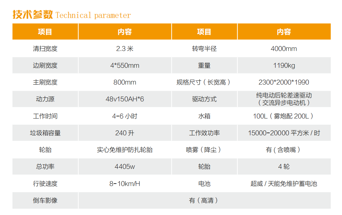 扫地车技术参数